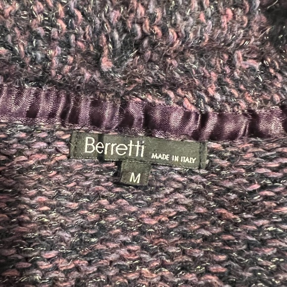 Berretti Cable Knit Cardigan Sweater Italy Purple Medium M Cotton Wool Alpaca - Picture 6 of 11